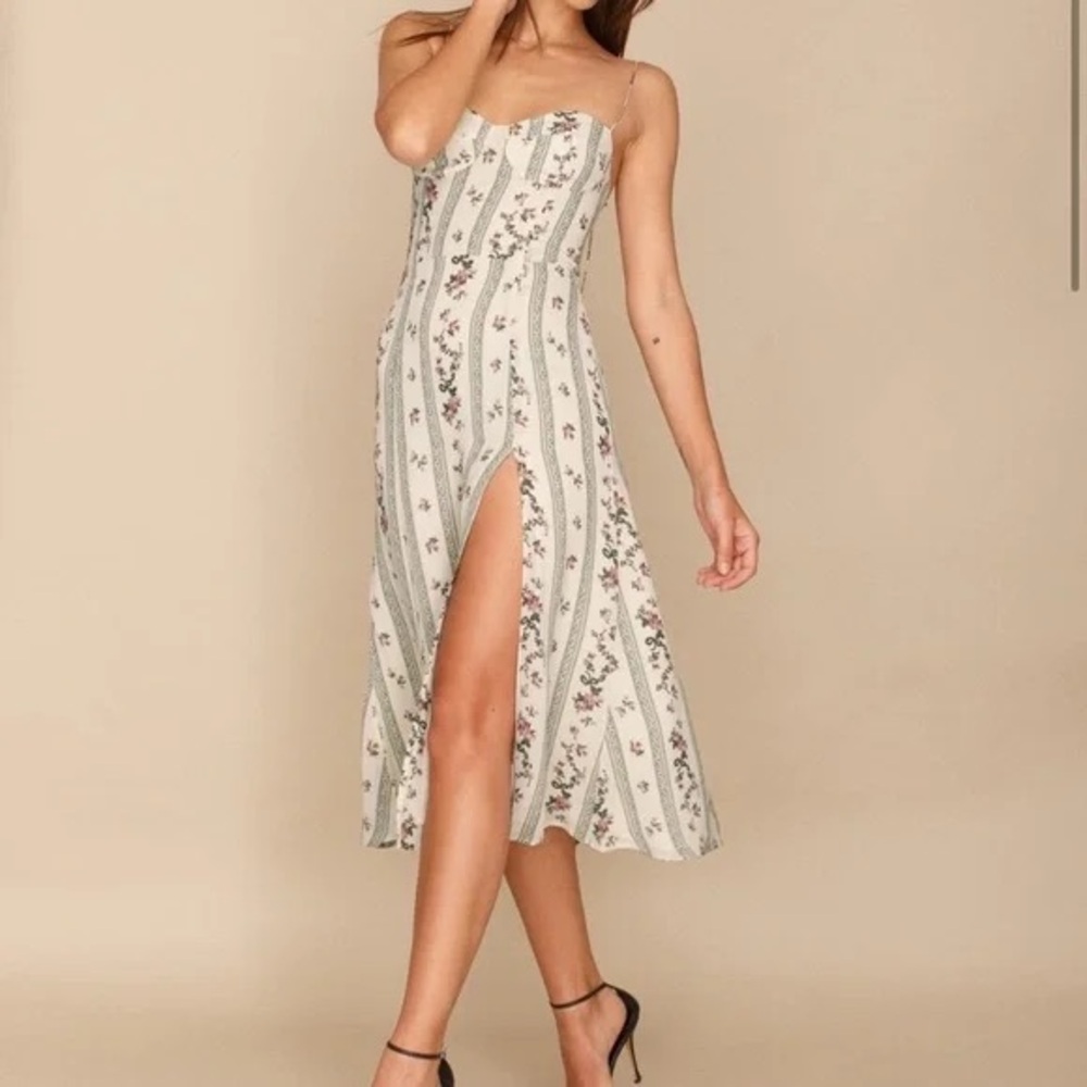 Reformation Floral Striped Cream Dress